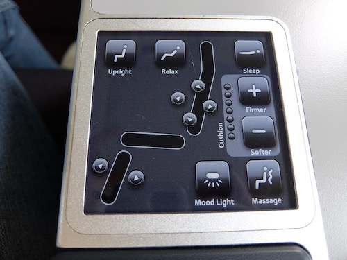Austrian business class Seat controls in the arm rest
